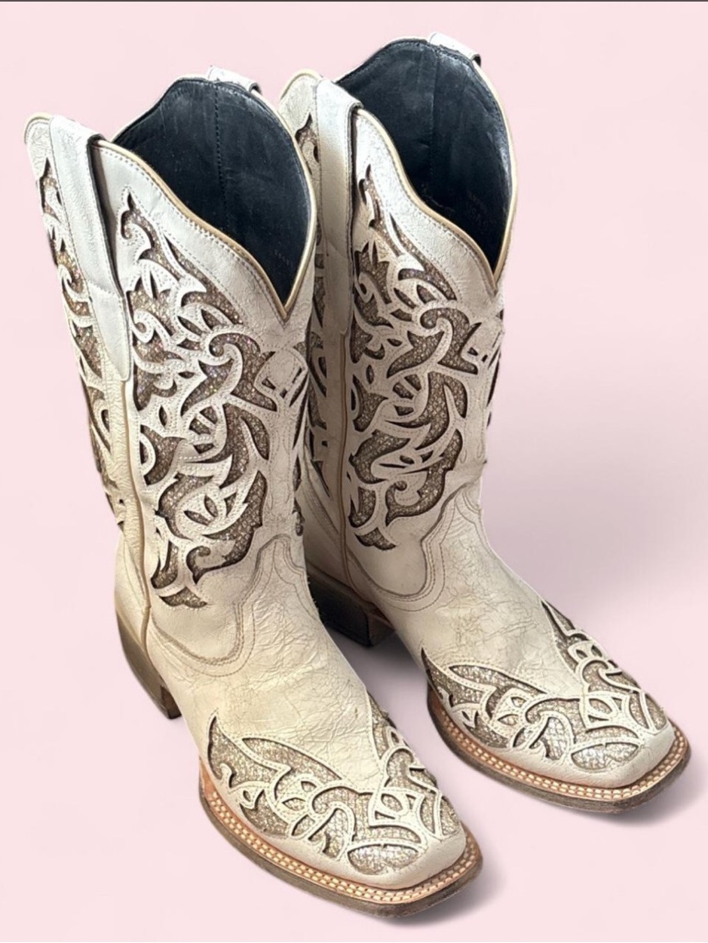Women's Ivory Cutout Lace-Up Western Boots